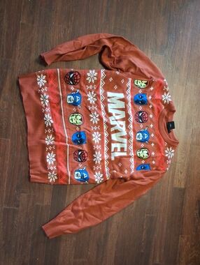 Marvel Kids XL Rust Red Crewneck Sweater with Character Motifs